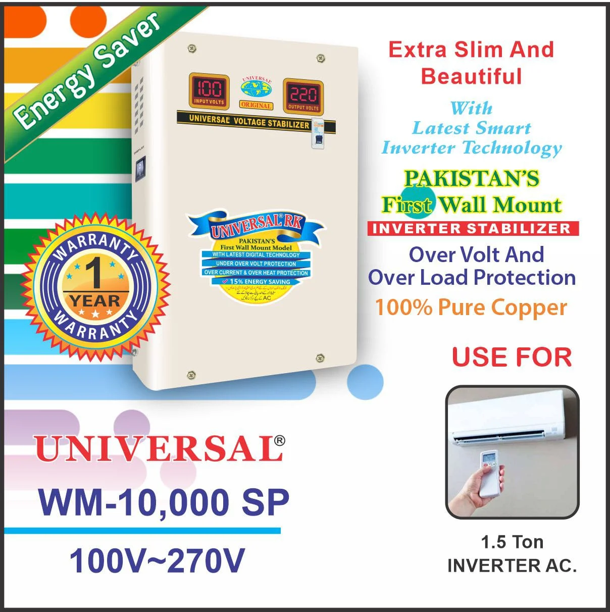 UNIVERSAL Voltage Stabilizer WM-10000 SP 1.5 Ton Inverter AC 100V-270V